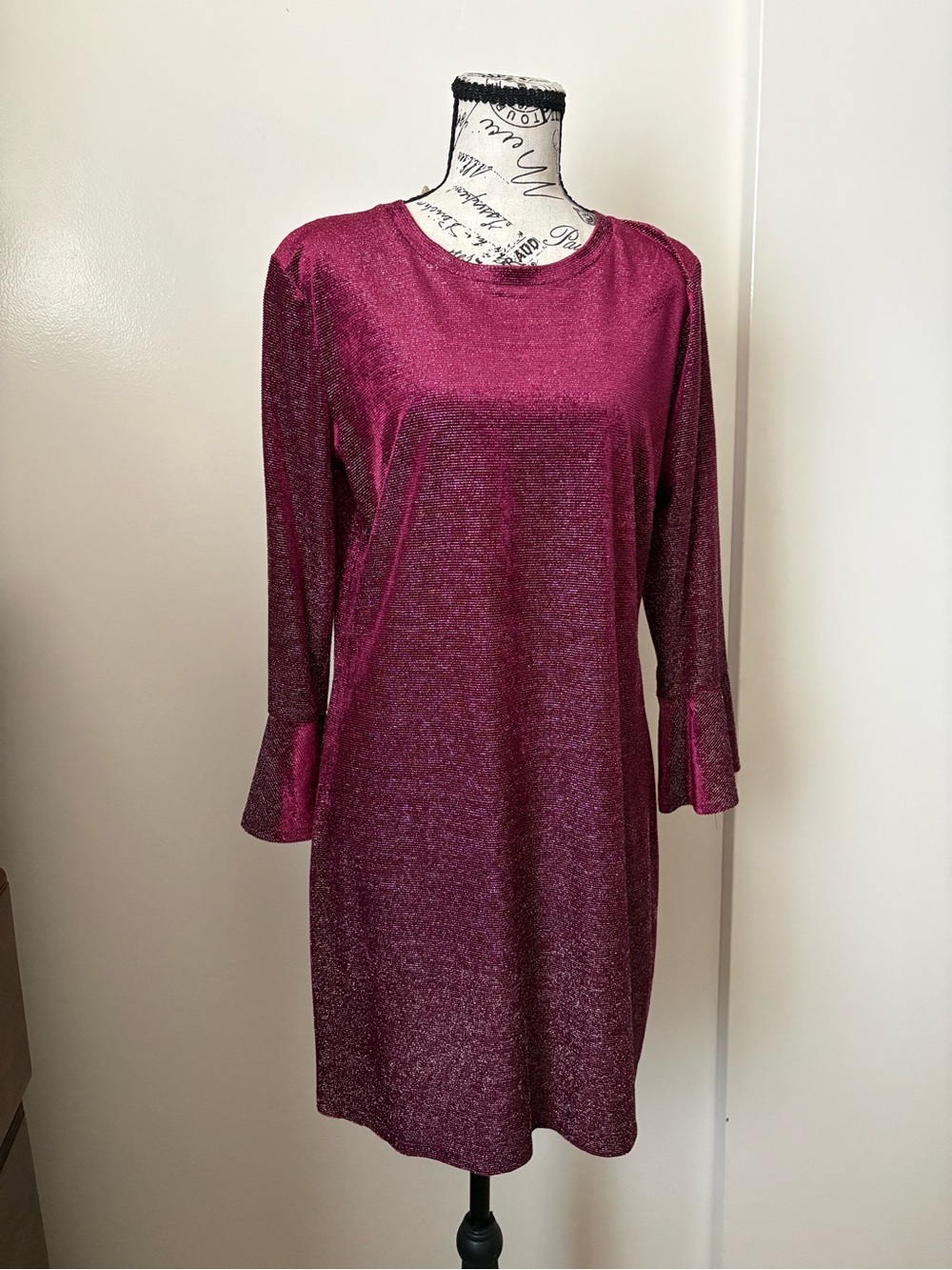 Michael Kors Shimmering Magenta Long-Sleeve Shift Dress